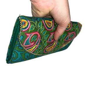 Shanti Hastkala Ethnic Indian Green Embroidered beaded Flap Check book w…